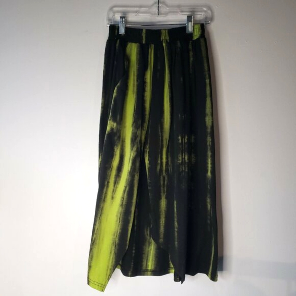 Kate Hewko Black and Neon Lime Long Stretchy Waist Green Skirt